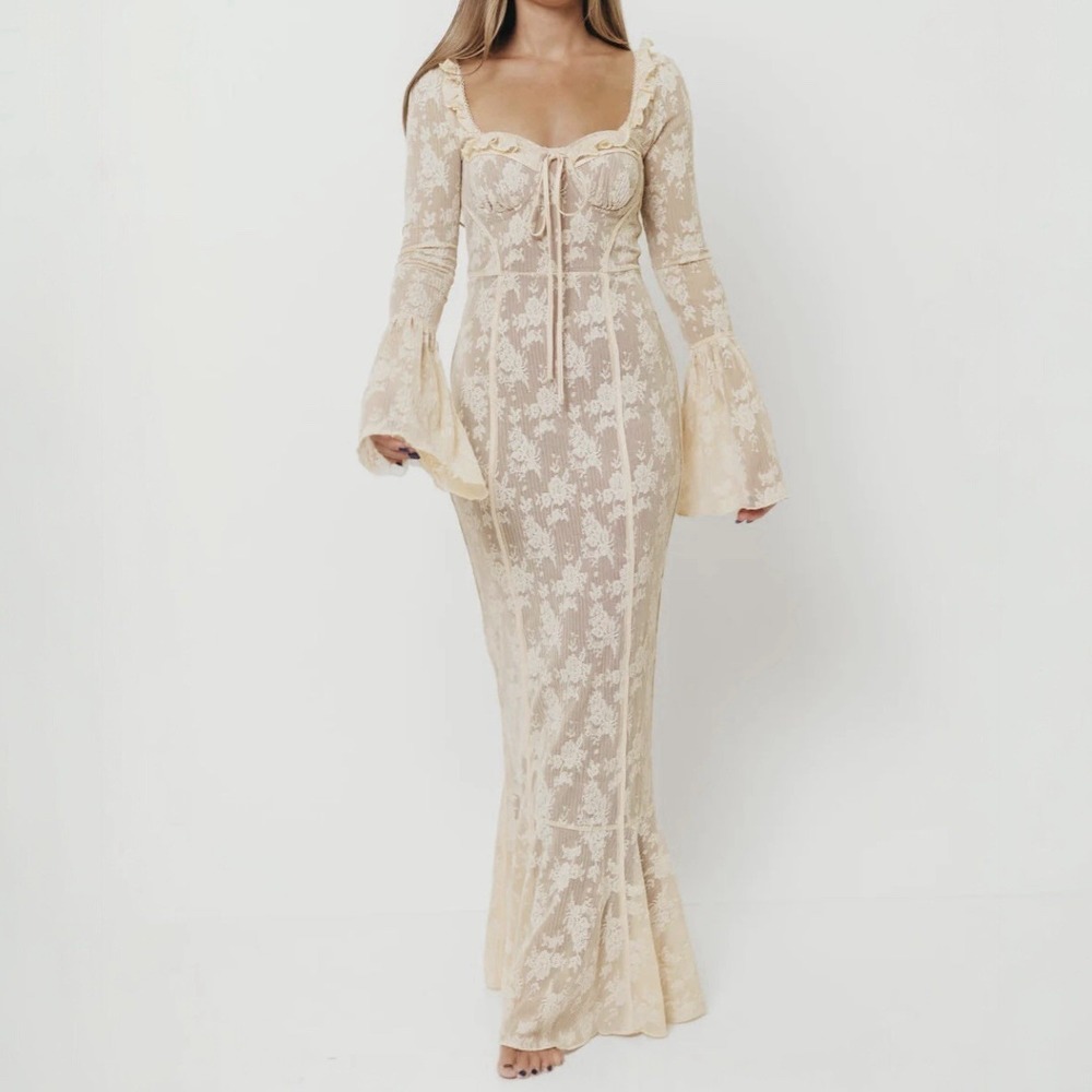 Worth Collective Heirloom Lace Maxi Dress in Cream Tailored Silhouette Sz M
